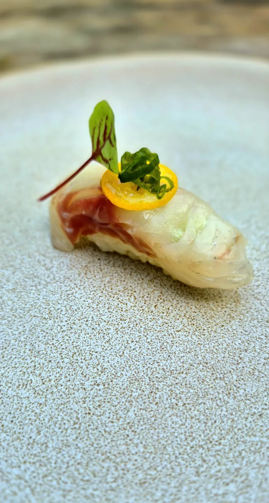 Nigiri de poisson blanc au kumquat et ciboule — chef sushi Bordeaux
