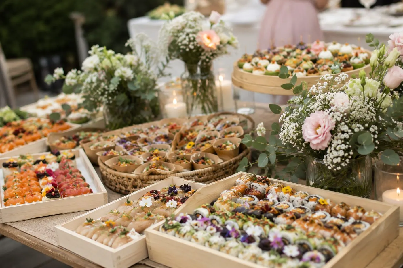 Buffet mariage fleuri Maison Yuzū Bordeaux