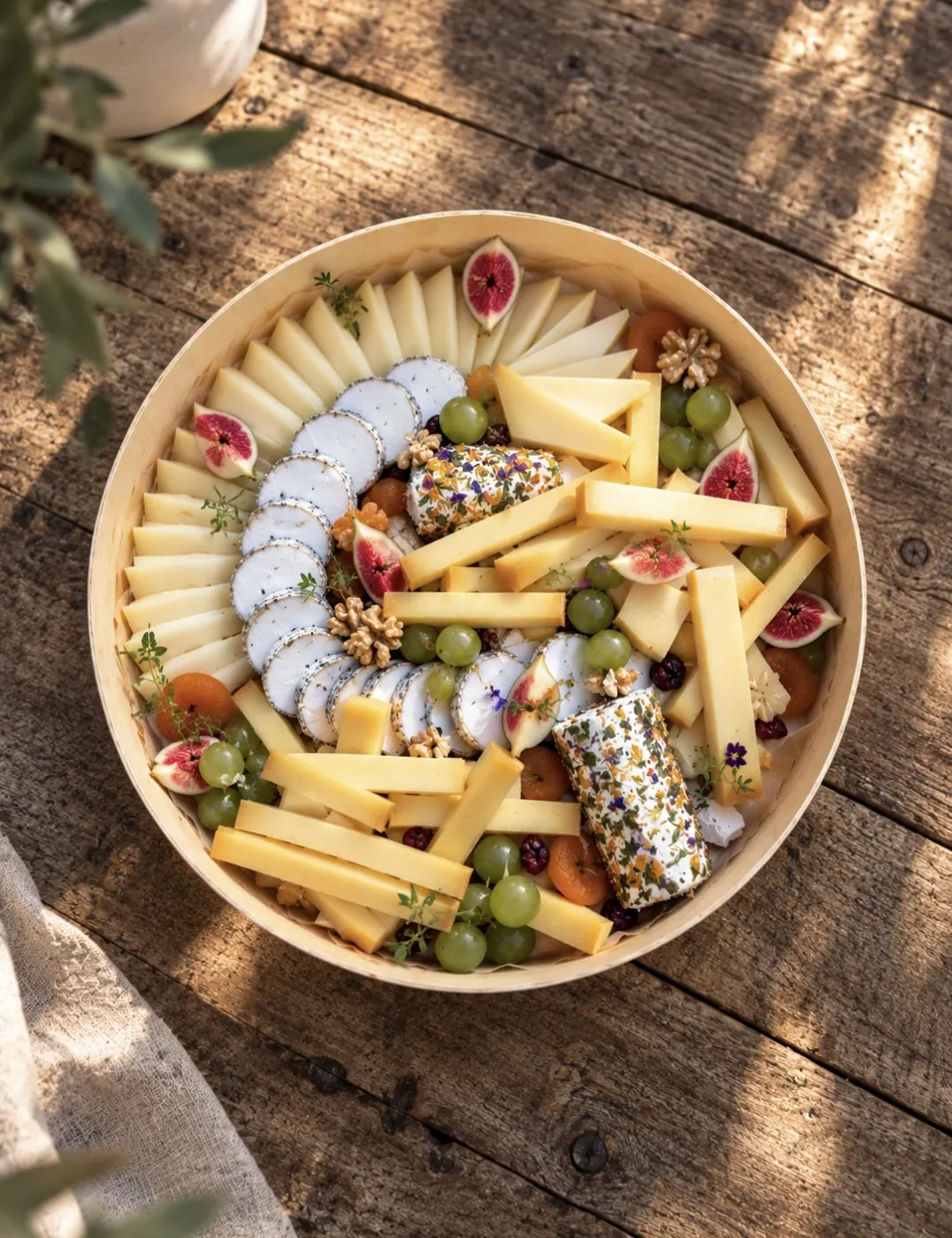 Plateau de fromages aux figues, raisins et noix pour buffet — Maison Yuzū
